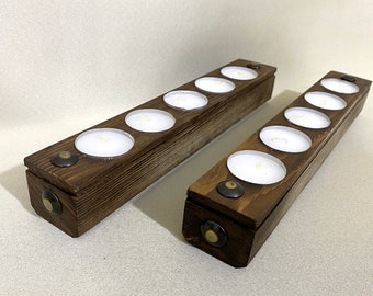 2er Set Teelichthalter aus Holz | Holz Kerzenhalter | Kerzenhalter mit Kerzen | Rustikales Holz Dekor | Natürlicher Kerzenhalter aus Holz