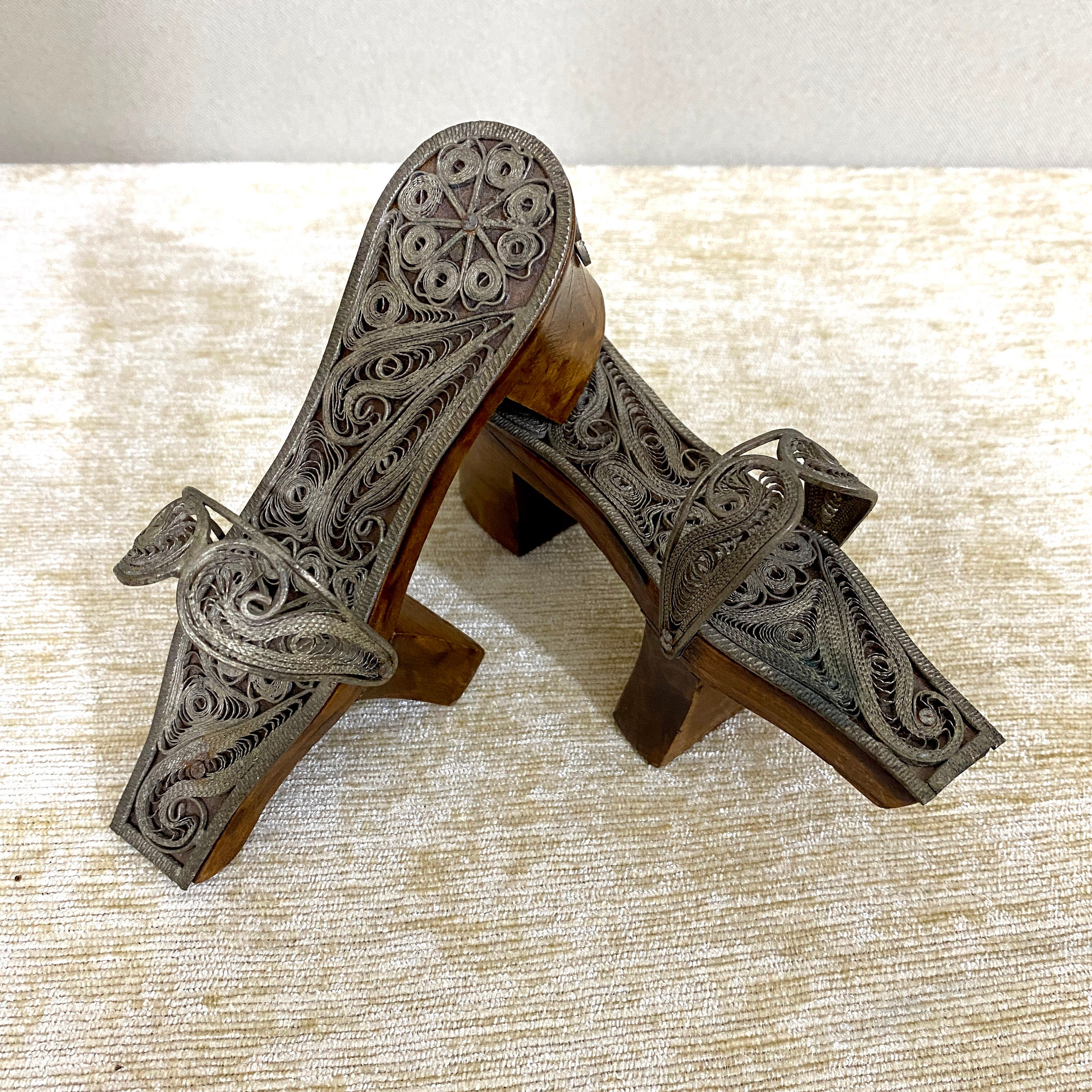 Vintage Miniature Nalin Clogs | Turkish Wooden Filigree Vintage Miniature Nalin Clogs | Turkish Wooden Filigree
