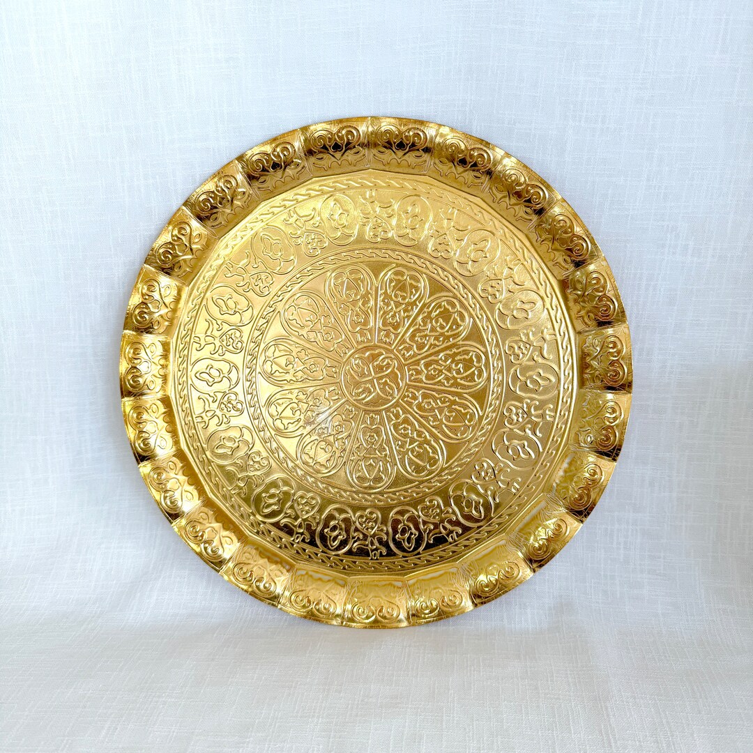 Vintage Metal Tray, Circle Serving Tray, Retro Food Trays, Decorative