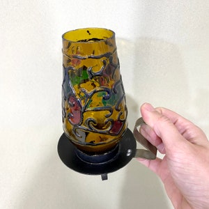 Kerzenhalter aus Glas | Vintage Kerzenhalter mit Griff | Bunter Öllampen-Stil Kerzenhalter | Buntglas Teelichthalter