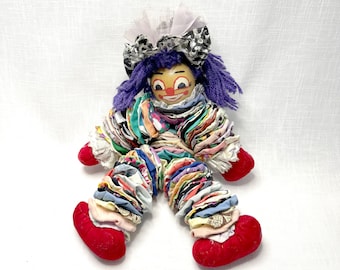 Muñeca payaso de tela vintage, muñeca de trapo payaso étnico, muñeca payaso de tela Yo-Yo, payaso de discos circulares de tela, muñeca de arte oriental - VDA0552