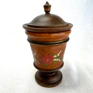Vintage Wooden Hand Painted Container With Lid, Wooden Trinket Box, Lidded Wood Bowl - VDA0570