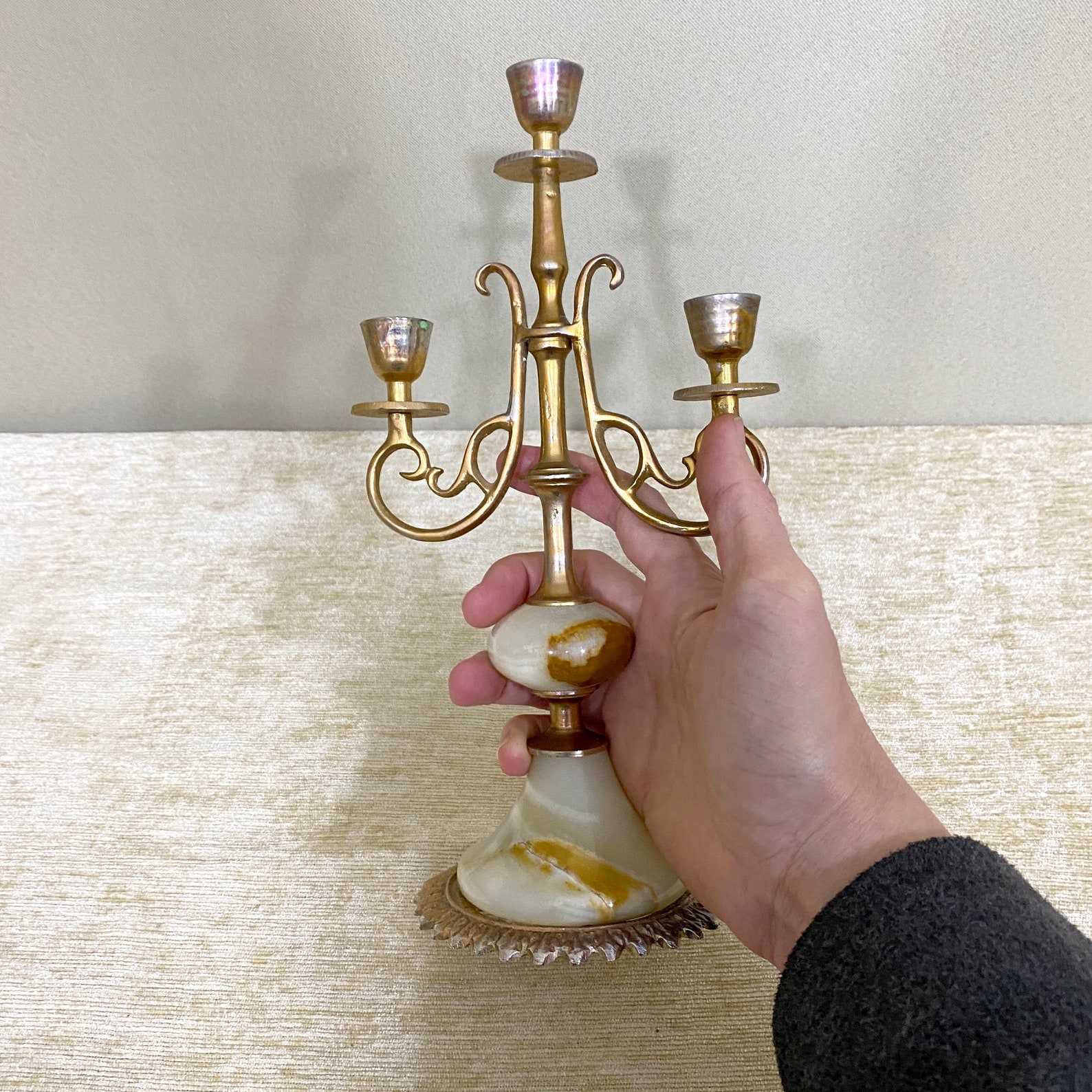 Vintage Brass Onyx Candlestick Holders Onyx Candle Holder 3 Etsy