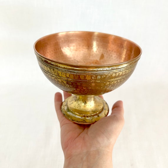 置物 Vintage Copper Bowl with 24K Gold Lining Hammered Copper Bowl, Old Copper Cup, Vintage Copper Bowl, Old