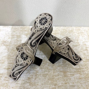 Vintage Turkish Wooden Filigree Metal Clogs | Nalin Clogs | Wooden Shoes | Bathhouse Slippers | Decorative Slippers | Ottoman Hamam Clogs