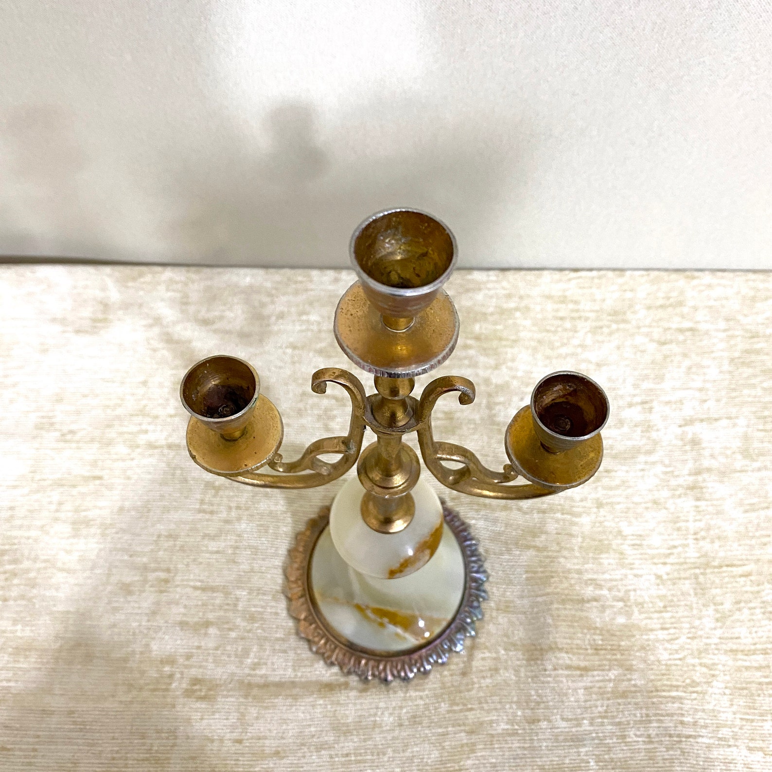 Vintage Brass Onyx Candlestick Holders Onyx Candle Holder 3 Etsy