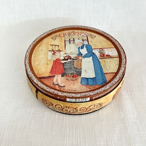 Ronde vintage metalen blikken doos, retro blikken doos, metalen verzamelbare opbergdoos, decor uit het midden van de eeuw, oude ronde blikken doos - VDA0473