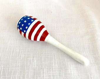 Wooden Maracas, USA Flag Design Maracas, Natural Wooden Rattle, Crude Musical Shakers, Musical Instruments - VDA0348