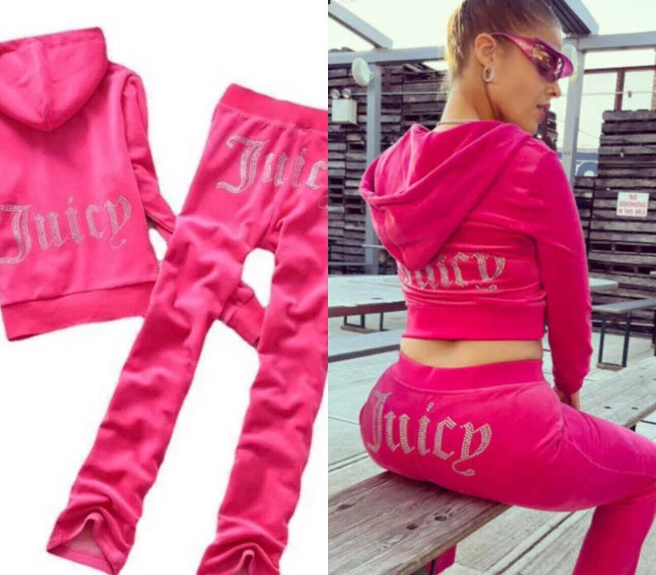 Juicy Couture, Pants & Jumpsuits, Vintage Juicy Couture Y2k Hot Pink Velour  Tracksuit Set L Paris Hilton 200s
