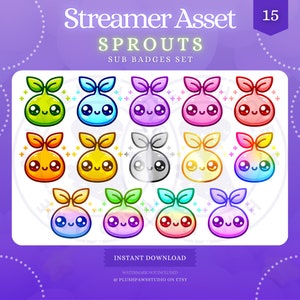 Sprout Sub & Bits Twitch Badges | 15 Streamer Loyalty Rewards | Cottagecore | Youtube Kick Discord Roles | Plant Aesthetic | Plant Pack