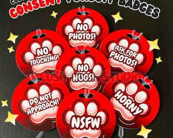 Consent Custom Fursuit Badge Tags | Custom Text Furry Badge Commission | Waterproof Scratchproof Durable Hard ID Tags for Conventions |