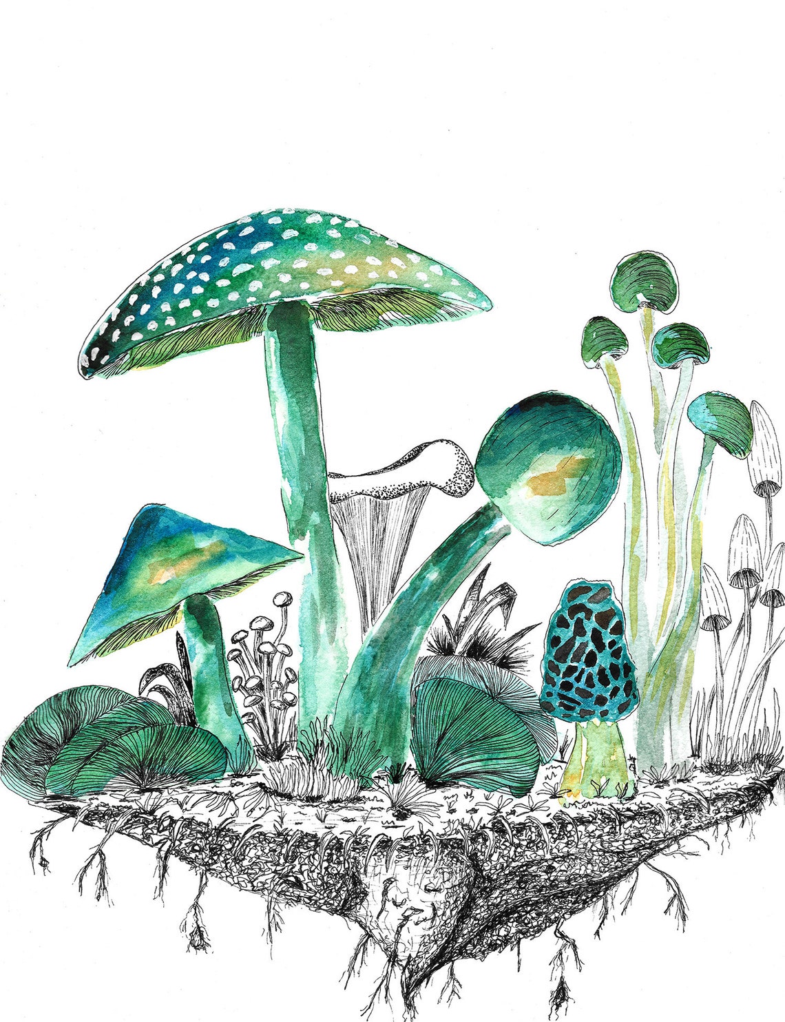 Mushroom Ink Pen Original Artwork Wall Art Print Original | Etsy