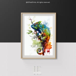 Watercolor Chameleon Wall Art Print, Colorful Chameleon Digital Printable, Chameleon Painting, Chameleon Painting, INSTANT DOWNLOAD