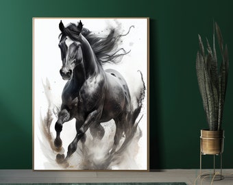 Horse Black and White Wall Print, Digital Rustic Farmhouse Large Wall Art, , Wild Horses Poster, Animals Print, Digital Print