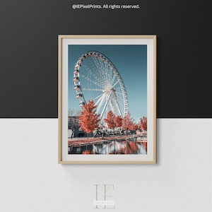 Ferris Wheel of Montreal in Autumn Wall art, Montreal Fall Print, River Fall Print, Old port of Montreal Photography, Instant Download
