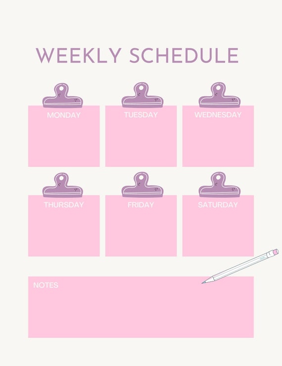 Printable Weekly Schedule Cute Weekly Schedule Download Etsy Printable Weekly Schedule Cute Weekly Schedule Download Etsy