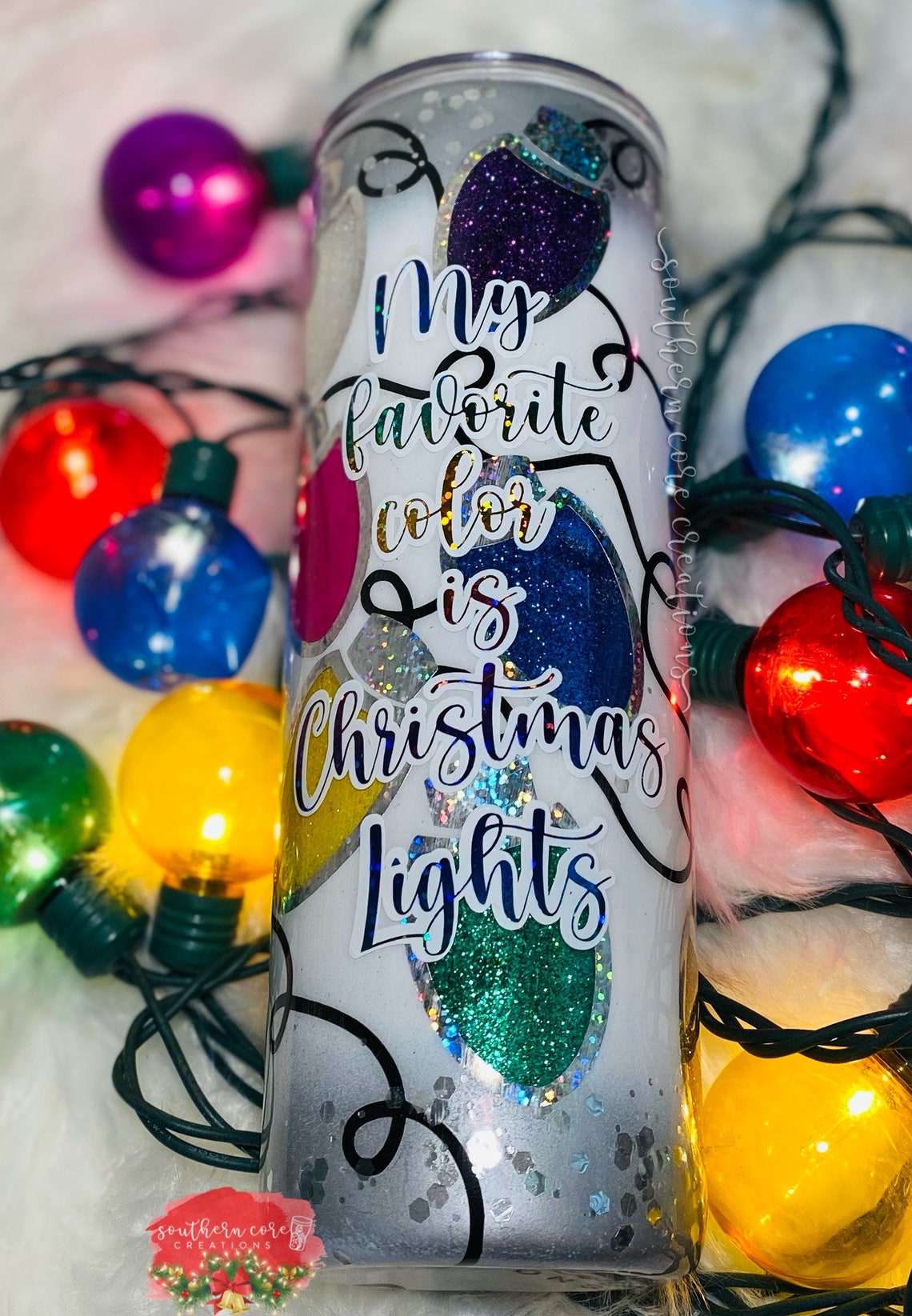 My favorite color is Christmas Lights Glitter Tumbler Etsy