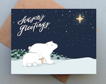 Baby Polar Bear Arctic Animal Christmas Xmas Holiday Card Set / Charity, Veterinarian Vet Tech Zookeeper, Coworker Work Team Gift, Woodland