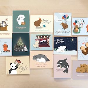 Animal Science Fact Cards Set Pack Elke gelegenheid / Rode Panda, Kiwi, Otter, Pinguïn, Beer, Bos / Dierenverzorger Leraar Dierenarts Tech Cadeau Liefdadigheid