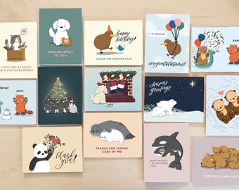 Animal Science Fact Cards Set Pack Any Occasion / Red Panda, Kiwi, Otter, Penguin, Bear, Woodland / Zookeeper Teacher Vet Tech Gift Charity