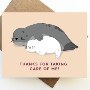 Bebé arpa foca animal tarjeta del día de la madre / gracias nueva mamá esposa cumpleaños tía, nana, abuela, abuela / león marino, océano, regalo marino