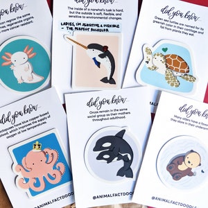 May include: Set of 8 illustrated animal fact cards with a white background and colorful animal illustrations. Each card features a different animal and a fun fact about it. The text on the cards reads "Did you know..." followed by the animal fact. The cards are perfect for learning about animals and sharing fun facts with friends and family.