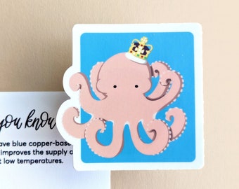 Octopus Sticker // The Crown TV Fan, Biology Teacher, High School Student, Sea Animal Lover Gift as Marine Nursery Decor, Suitcase Stickers