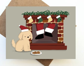 Funny Golden Poodle Puppy Dog Christmas Xmas Holiday Card Set / Dog Mom & Dad Ornament Gift / Labradoodle, Golden Retriever, Veterinary Gift