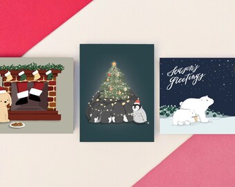 Animal Christmas Xmas Holiday Charity Card Postcard Bundle Set Ornament, Work Team Gift Basket, Zookeeper, Vet, Veterinary, Stocking Stuffer