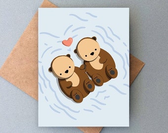Cute Otter Love Card Set Pack / Ornament // Zoo Teacher, Wedding, Bridesmaid, First Anniversary, Nurses & Coworkers Farewell, Parent Gift