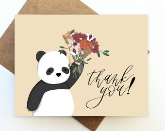 Thank You Panda Card Set / Children Birthday, Baby Bridal Shower Party Favor / Animal Crossing, Teacher, Vet Office Team Zoologist Yeti Gift