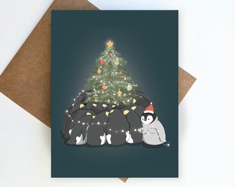 Winter Arctic Emperor Penguin Animal Christmas Holiday Card Set Pack / Stationary Ornament, Holiday Gift Basket / Coworkers, Kids, Teachers