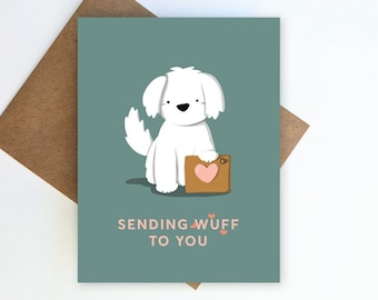 Sending Love White Dog Puppy Blank Pun Greeting Card Set / for Dog Mom & Dad / Valentine, Friendship, Kid Birthday, Children Gift Basket