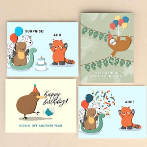 Paquete de tarjetas variadas de cumpleaños para profesores de ciencias de Animal Crossing, panda rojo, kiwi, perezoso, regalo de cuidador del zoológico, regalo de jungla de safari