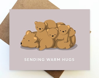 Send Warm Hug / Rabbit Bear Card Pack / Animal Family, Thinking of You, Sympathy, Bereavement, Loss of Mother, Father, Pet, Zoology, Teacher