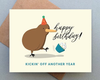 Kiwi Funny Kick Punny Birthday Card / New Zealand Australian Animal Bird Lover / Soccer, Martial Art, Kickbox / Funny Dad Joke, Husband Gift