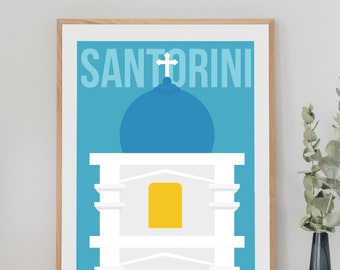 Santorini Travel Poster, Digital Download, Printable Wall Art, Illustrated Travel Art, City Poster, Country Art