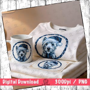 Denim Hund SVG PNG | Westie Weihnachten Sublimation | Patchwork Hundeliebe | Vektor & Ausmalbild | Digital Download Hundemama Hundepapa