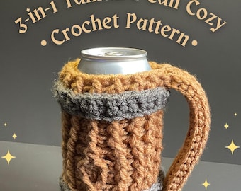 Modello all'uncinetto per contenitore alto per lattine 3 in 1, boccale/barile/tronco