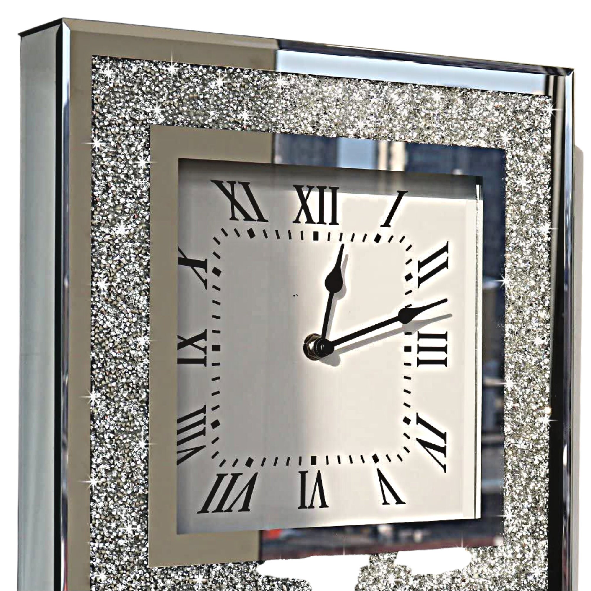 Sassy Home Napoleon Mirrored Crushed Diamante Jewel Crystal Arched Mantle Modern Glitz Clock 