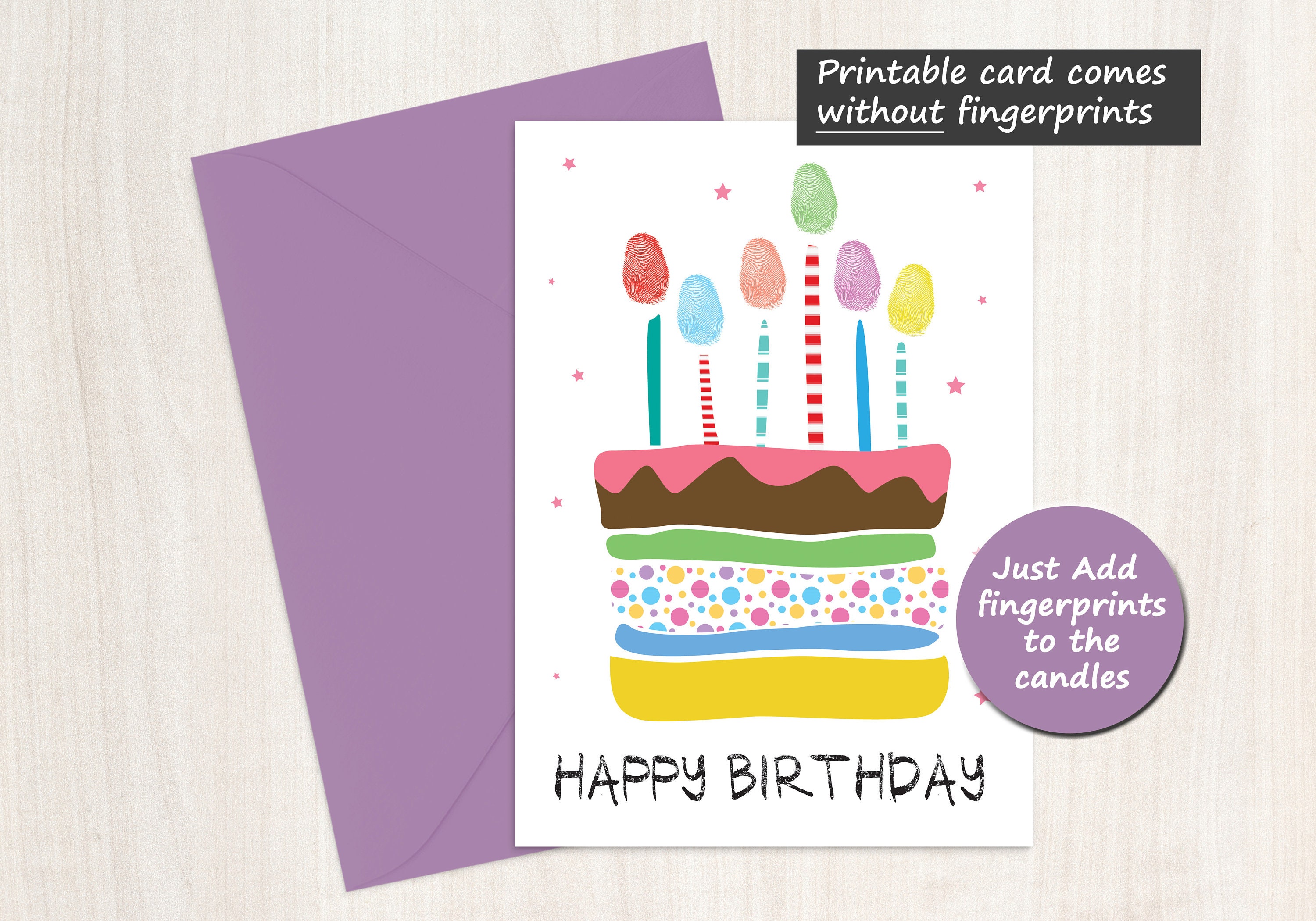 Fingerprint Birthday Card Fingerprint Candles Digital Etsy