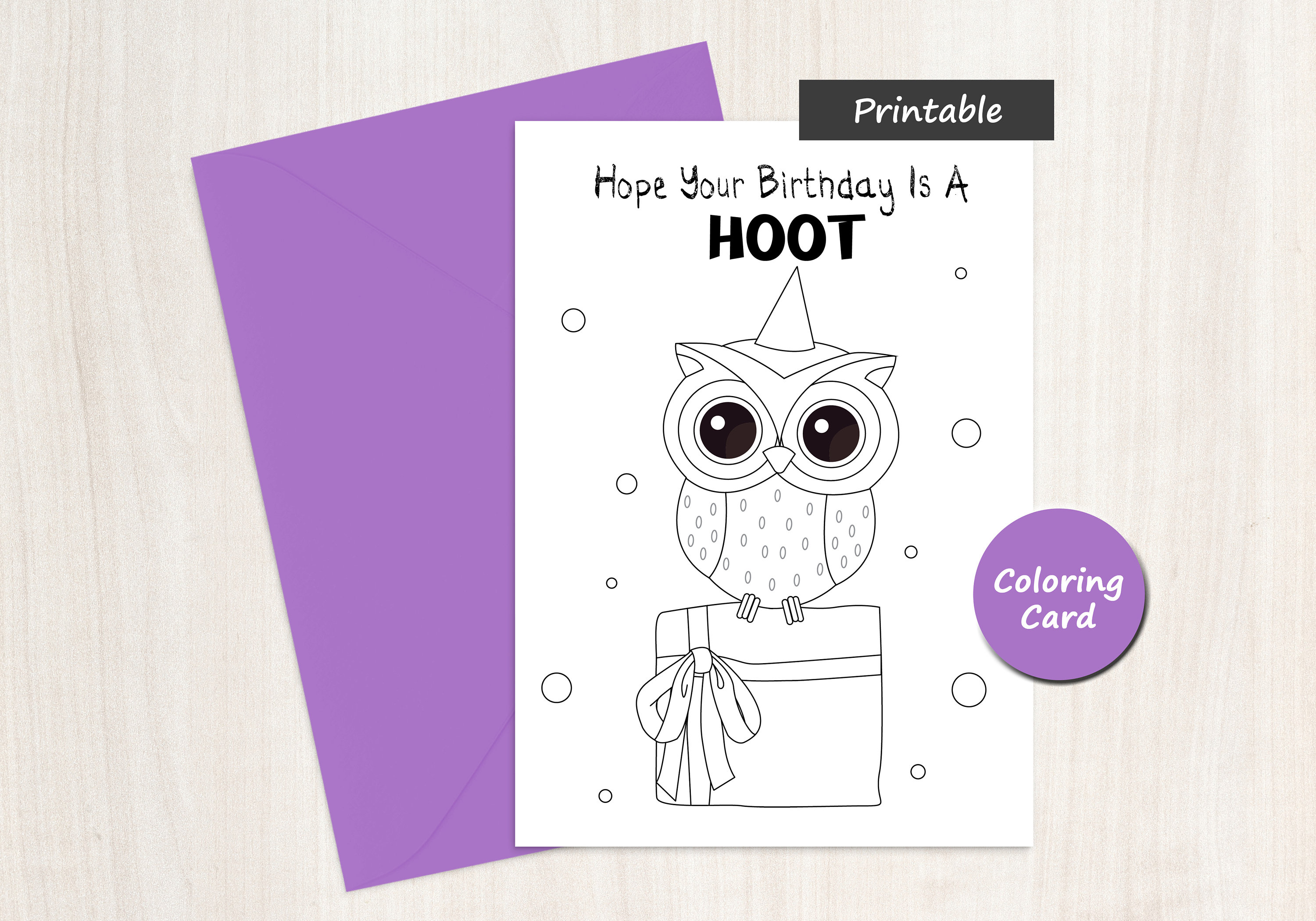 Owl Happy Birthday Coloring Card - Digital Download - Children's Owl on ...