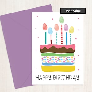 Fingerabdruck Geburtstagskarte - Fingerabdruck Kerzen - Digital Download - Kerzen und Kuchen Vorderseite - Innen leer - Drucken und Fingerabdrücke hinzufügen