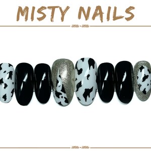 Press on Nails • Fake Nails • False Nails • Hand Painted • Back Nails • Cow Print Nails