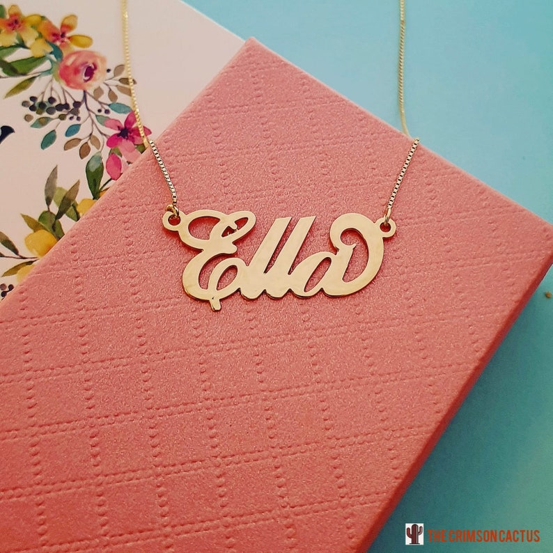 14K Gold Carrie Style Name Necklace / Real Gold Pure Gold Name Etsy