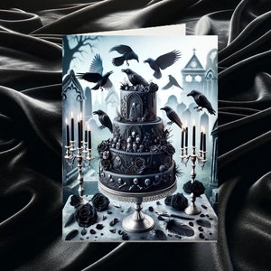 Raven Gothic Birthday Card, Gothic Greeting Cards, Gothic Cards, Gothic Dark Cards, Spooky Cards, Horror, Emo Birthday, Black Balloons