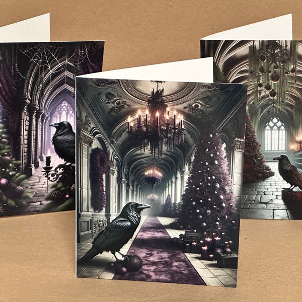 Raven, Gothic Greeting Cards, Gothic Holiday Cards, Gothic Christmas Cards, Spooky Cards, Spooky Christmas, Horror Christmas