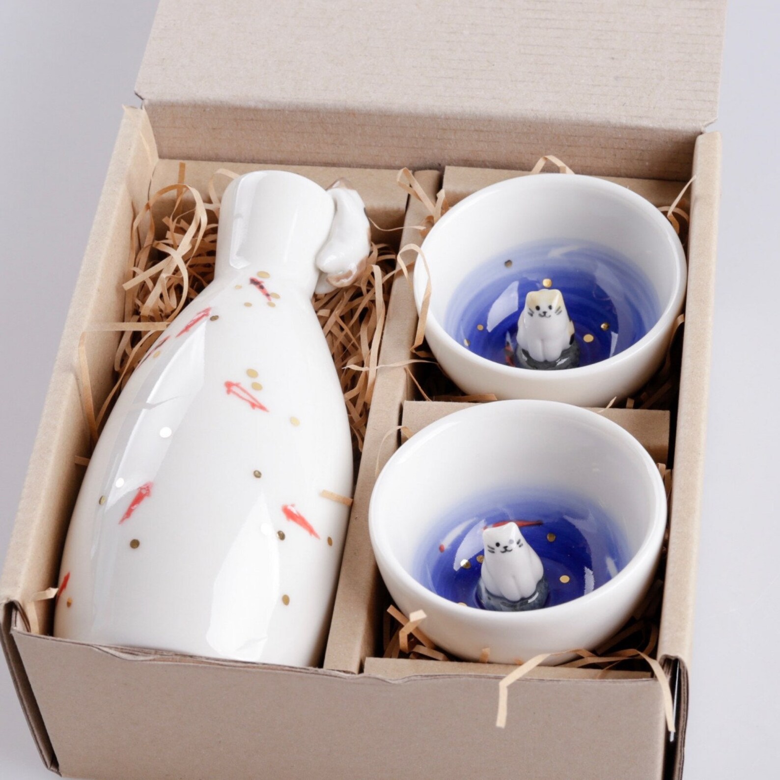 Handmade Ceramic Cute Sake Set Cat and Pond 3Piece Etsy