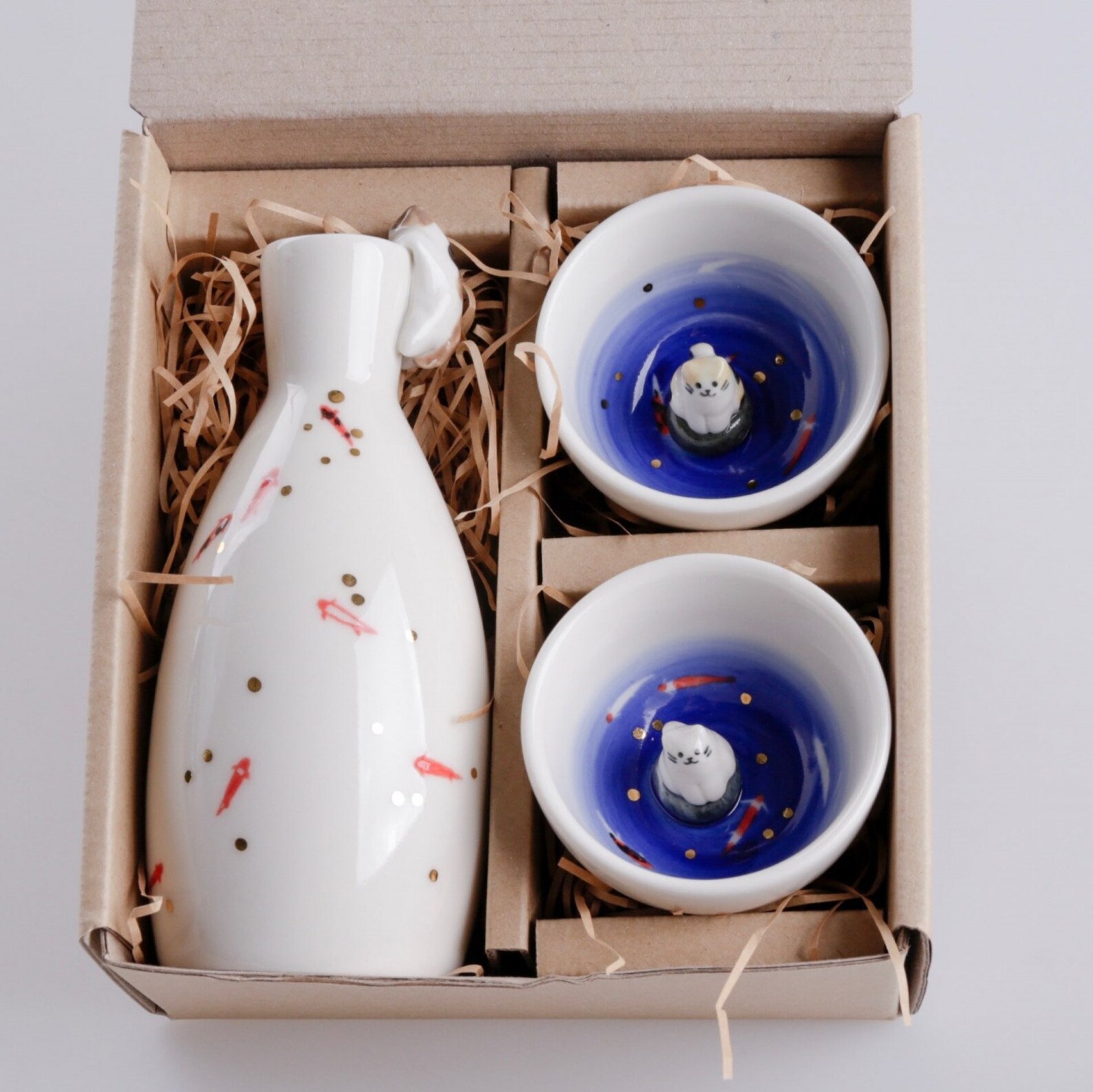 Handmade Ceramic Cute Sake Set Cat and Pond 3Piece Etsy