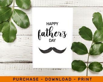 Happy Fathers Day card, Moustache Fathers day, Hipster Happy Fathers Day, Watercolor Printable Card, Last Minute Fathers Day Gift, Dad Card